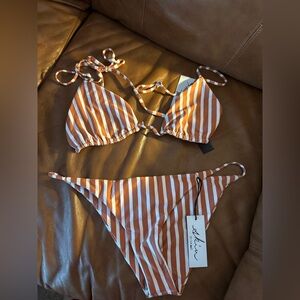 Striped Orange and White Bikini Set